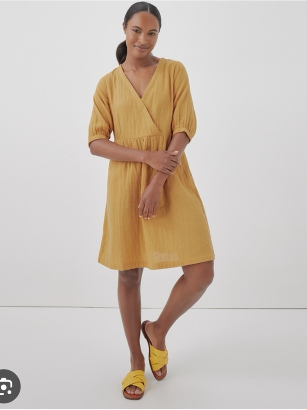 Wrap-Style Midi Dress in Mustard